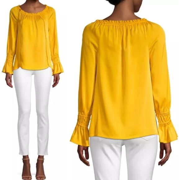 Kobi Halperin SIERRA Stretch Silk Georgette Blouse Peasant Top in Yellow Size XS - Picture 1 of 7